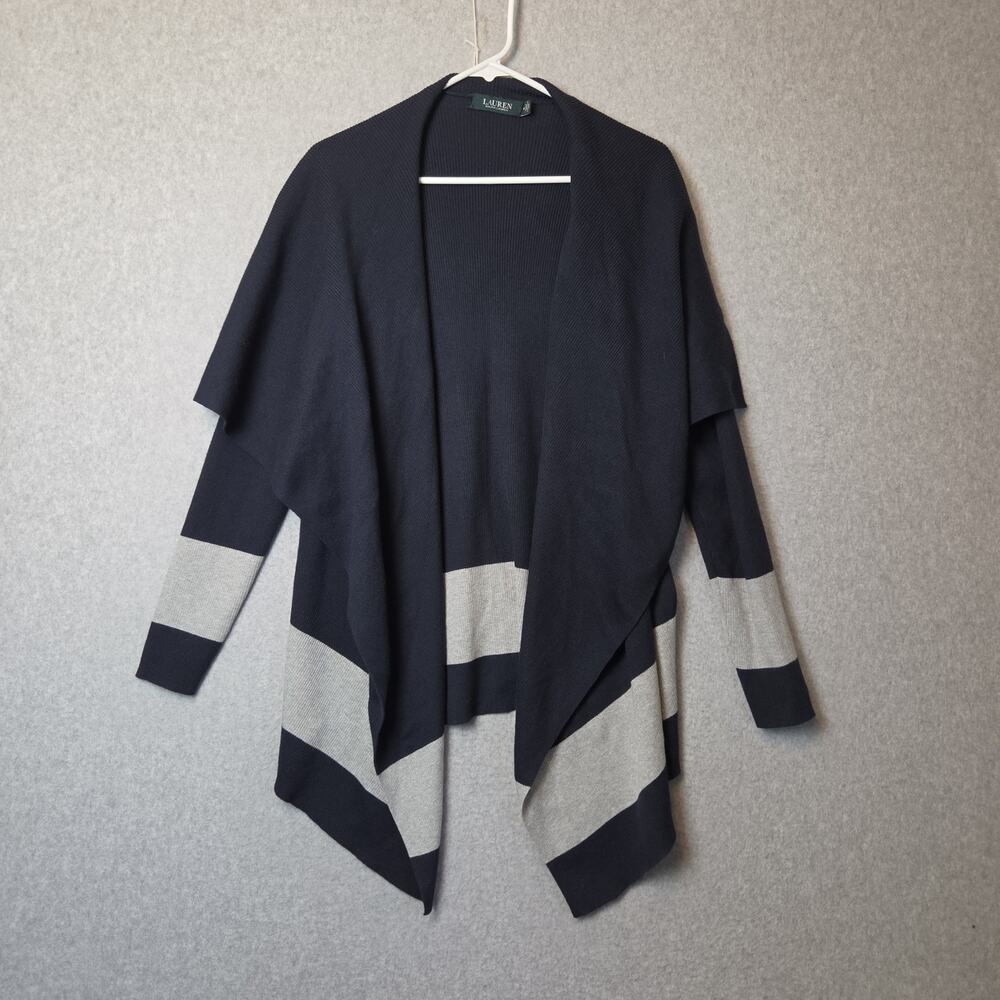 Lauren Ralph Lauren Navy Color Block Open Drape Cardigan Sweater Women's Medium